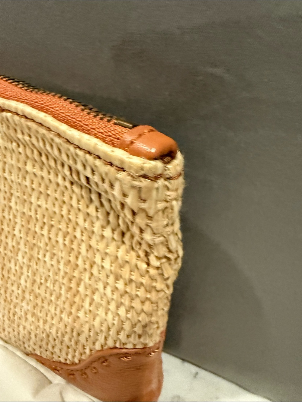 HOBO Tan Woven Wristlet with Brown Leather Ring Handle - Picture 3 of 16